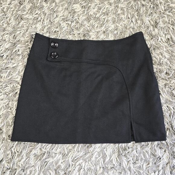 Studio Y Skirt Womens 5/6 Black Asymmetrical Wrap Mini Wool Blend Lined 4234 - Picture 1 of 6